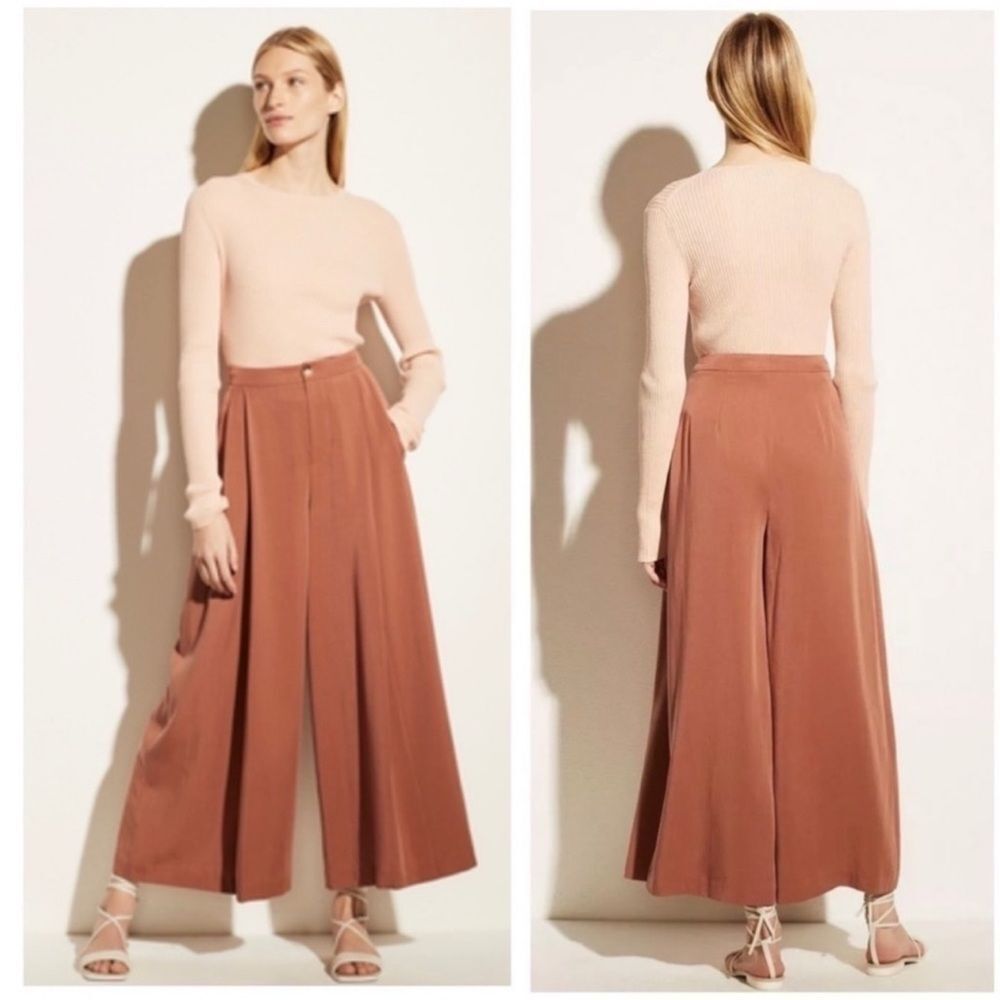 VINCE Pleated Cropped wide leg Culottes Vintage Brown Rose Size 10 ‘70s style